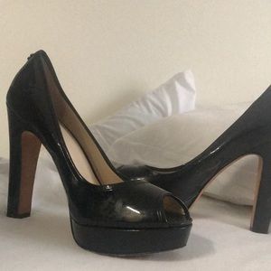 Patent black coach high heel